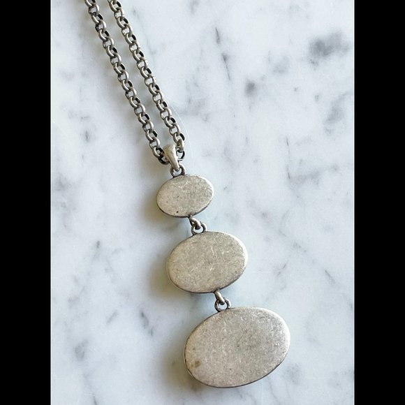 Triple Oval Pendant in 3 Shades of Soft Sage Green, Matte Silver Tone Chain "Xc" - Picture 8 of 9